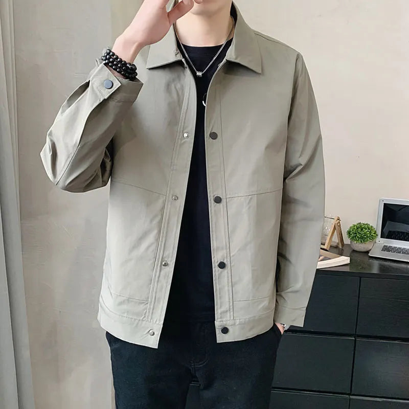 Men's Korean style lightweight single-layer jacket in neutral colours
