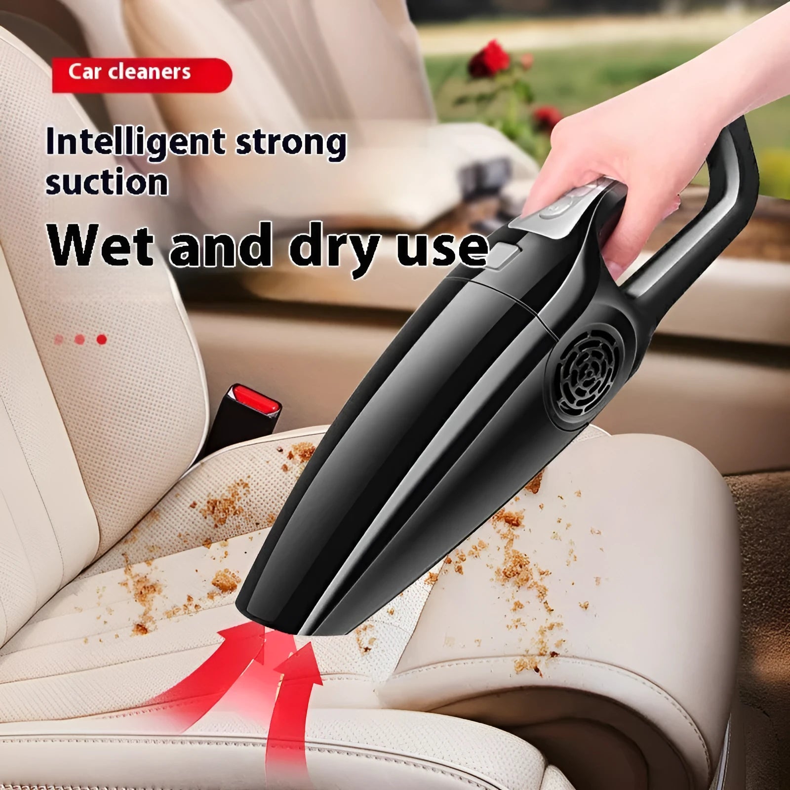 Cool Black 12V car wet and dry vacuum cleaner with brush suction and hose attachments