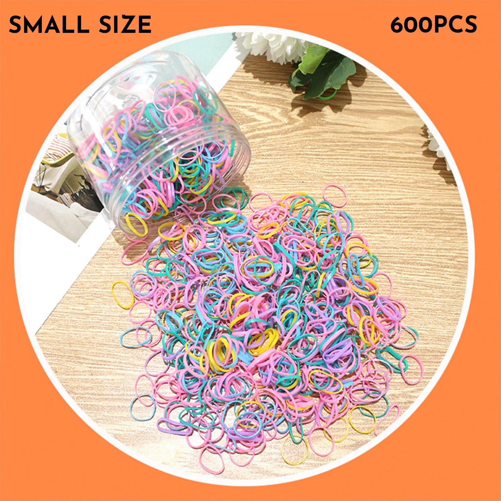 Multi-colour TPU baby hair ties in a reusable container for toddler fine hair, 300 piece pack