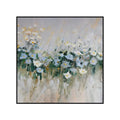 Hand-painted oil painting on canvas, modern blue flowers, square frameless unstretched artwork