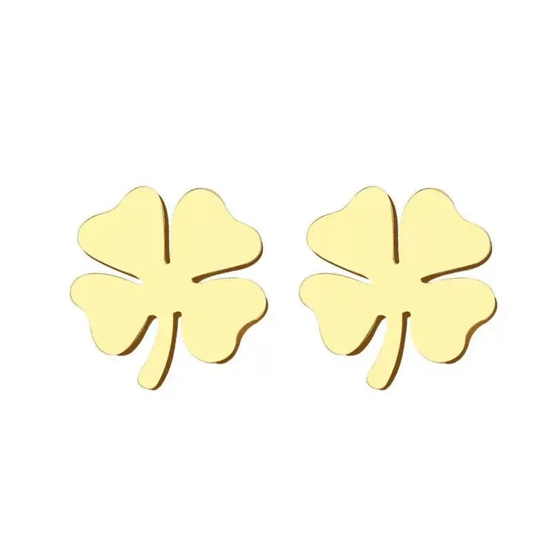 Stainless steel non-fading gold electroplated four-leaf clover earrings 10mm women's jewellery