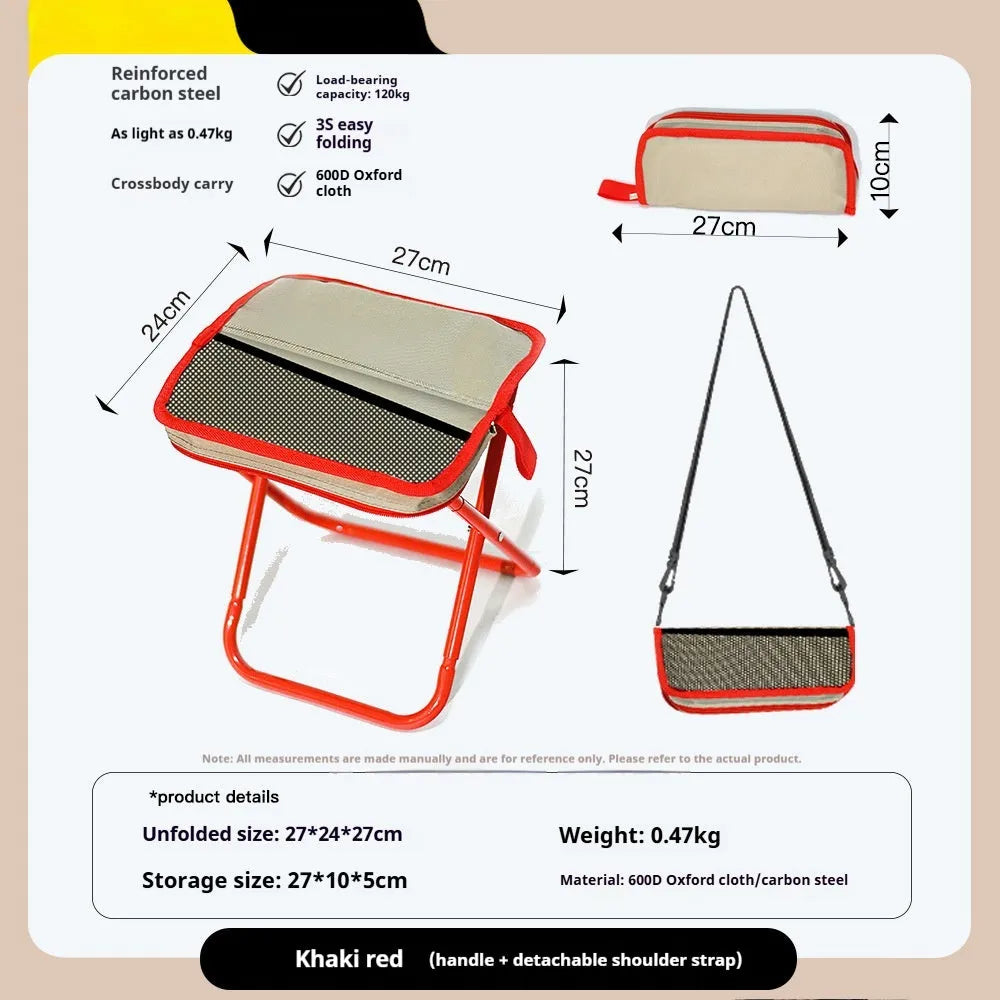 Oxford cloth foldable camp stool in pencil box design showing black colour option