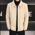 Men's khaki casual jacket with polo collar and side seam pockets in cotton blend fabric