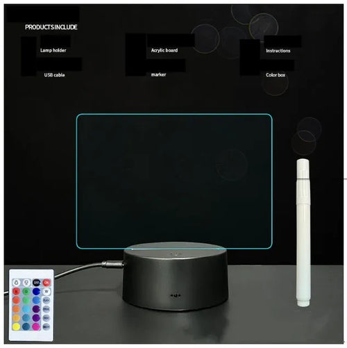 3D acrylic message board with LED lighting and a stylus pen on its illuminated surface