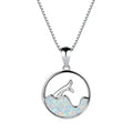 White gold electroplated copper fishtail necklace with geometric round pendant design