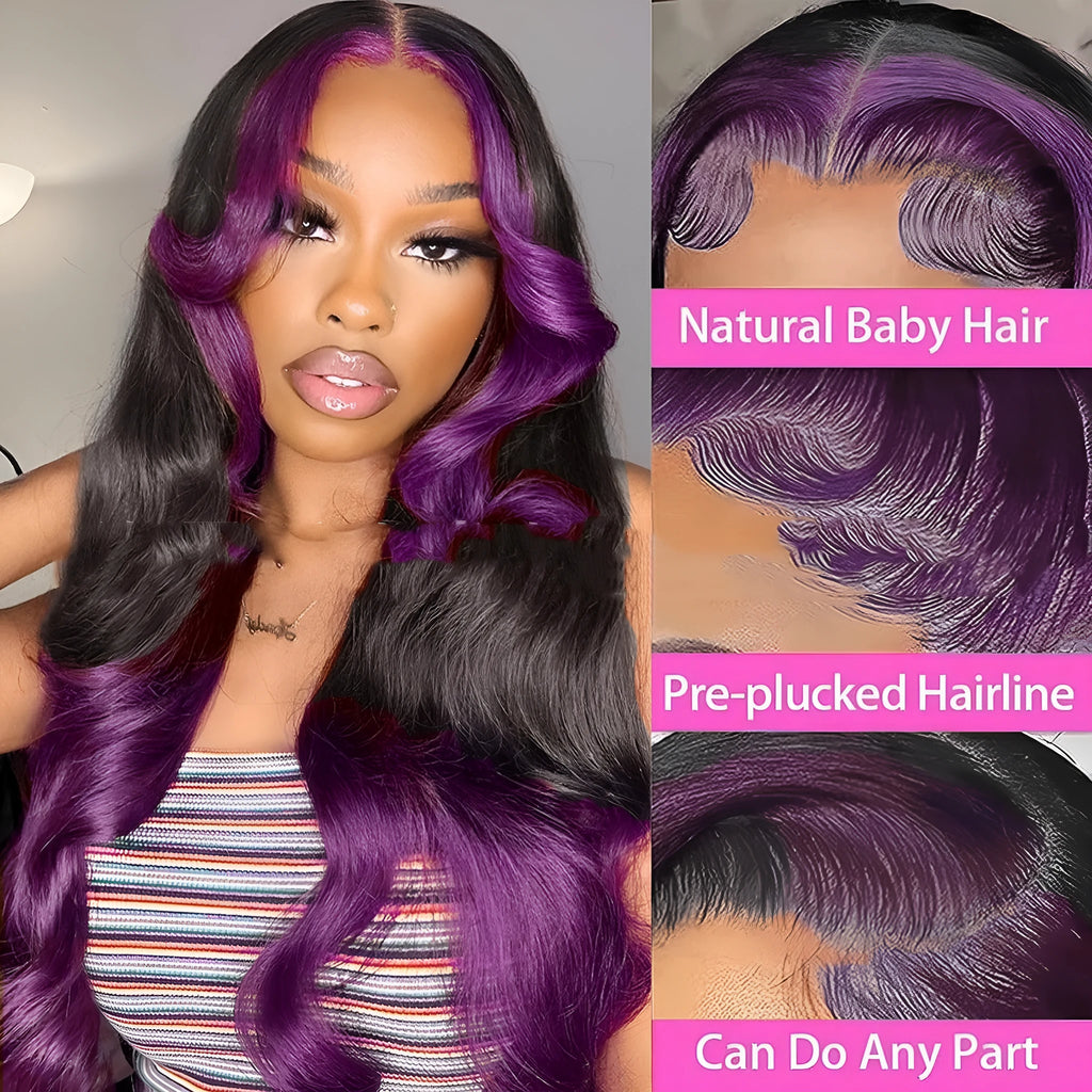 Gradient purple human hair wig with 13x6 lace front and headgear design on a mannequin head