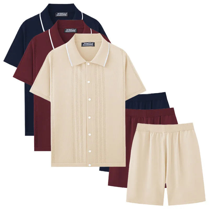 Business casual short sleeve sweater top with matching shorts in Tencel viscose fabric available in multiple colours