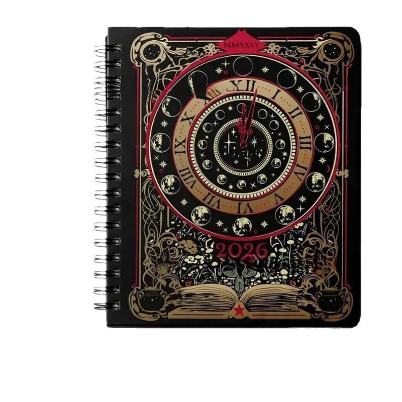 Wait For The Night 2026 weeks plan notepad with 100 pages, A5 size, 80g paper, Black Clock cover design