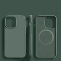 Liquid silicone magnetic phone case with frosted laser finish for iPhone 16 series in black