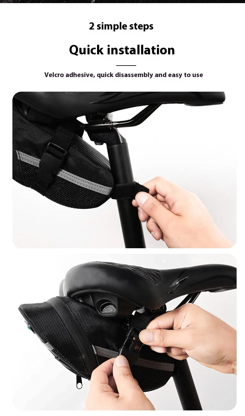 Black polyester cycling quick release tail bag 20x8x6cm for mountain bike saddle storage with padding