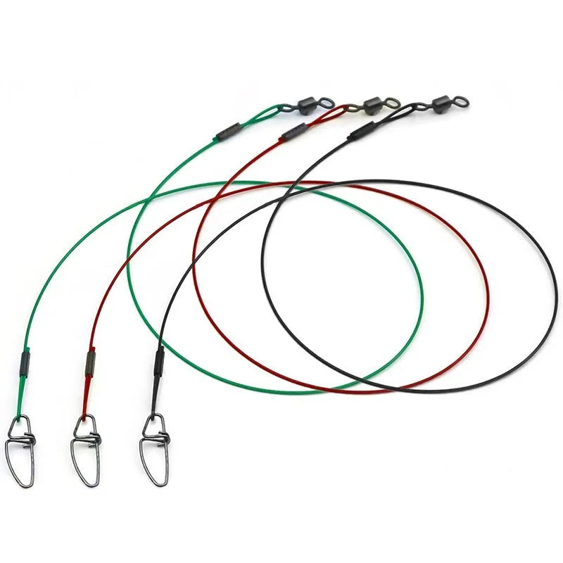Set of 10 steel wire double buckle fishing pins in green, black and red colours