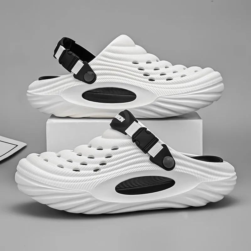 Men's casual platform slippers in solid colour with hollow-out EVA upper, size 40/41