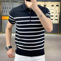 Black and white striped pullover t-shirt on a hanger