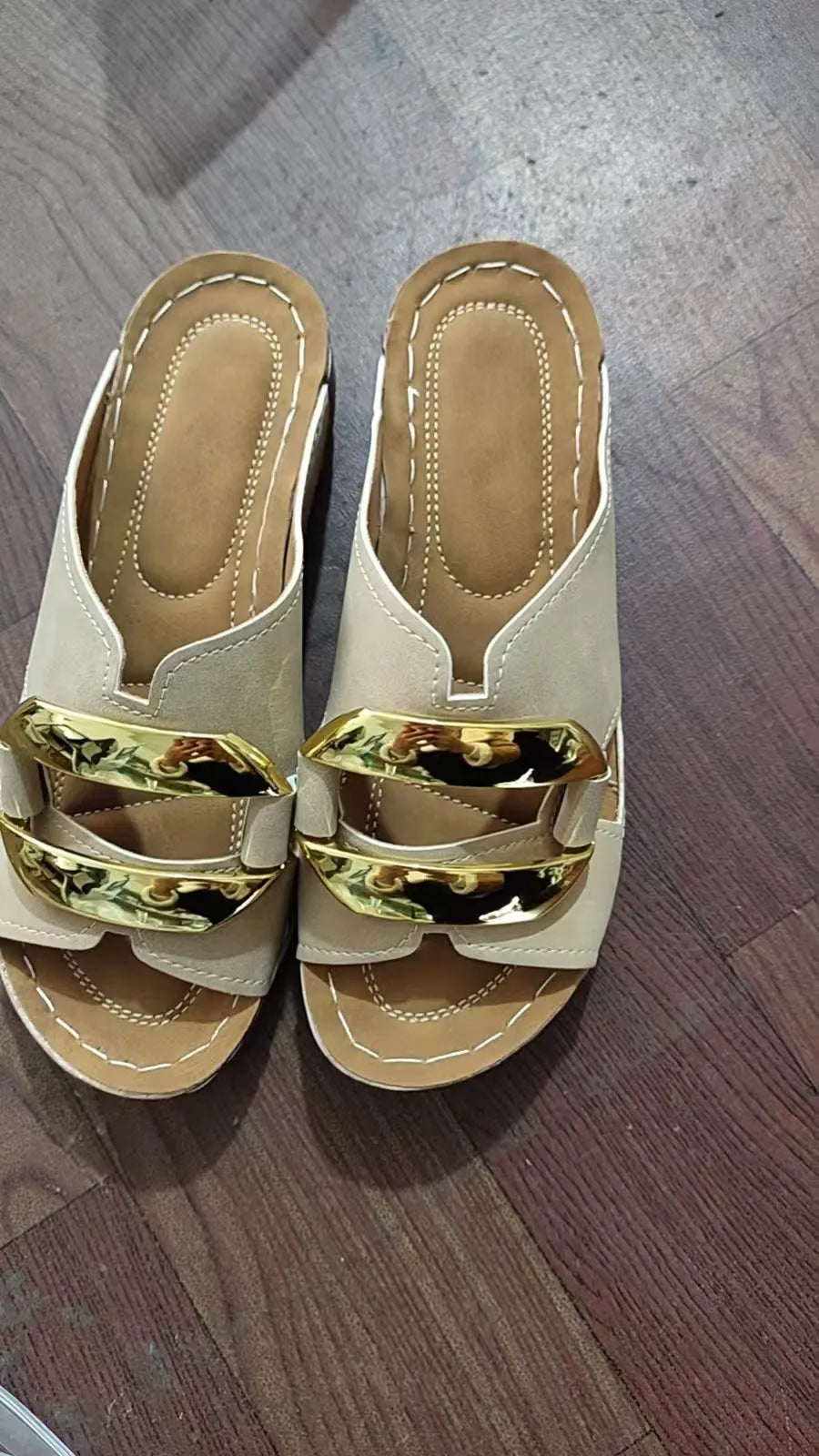 Breathable Roman style platform sandals in a solid colour with a metal detail on the artificial PU upper.
