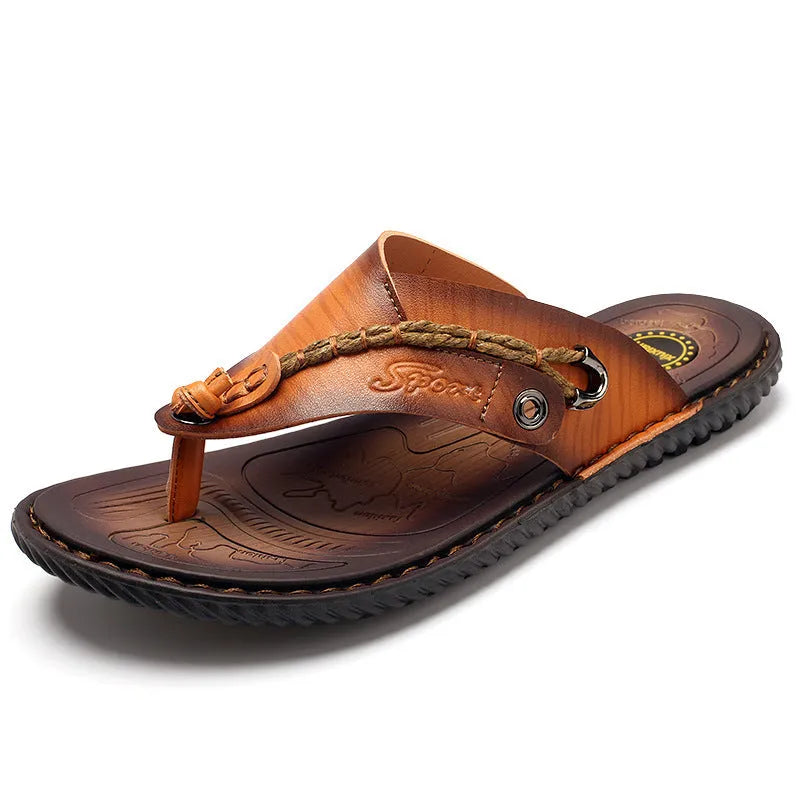 Men's non-slip casual slippers in black PU leather with wear-resistant outsole