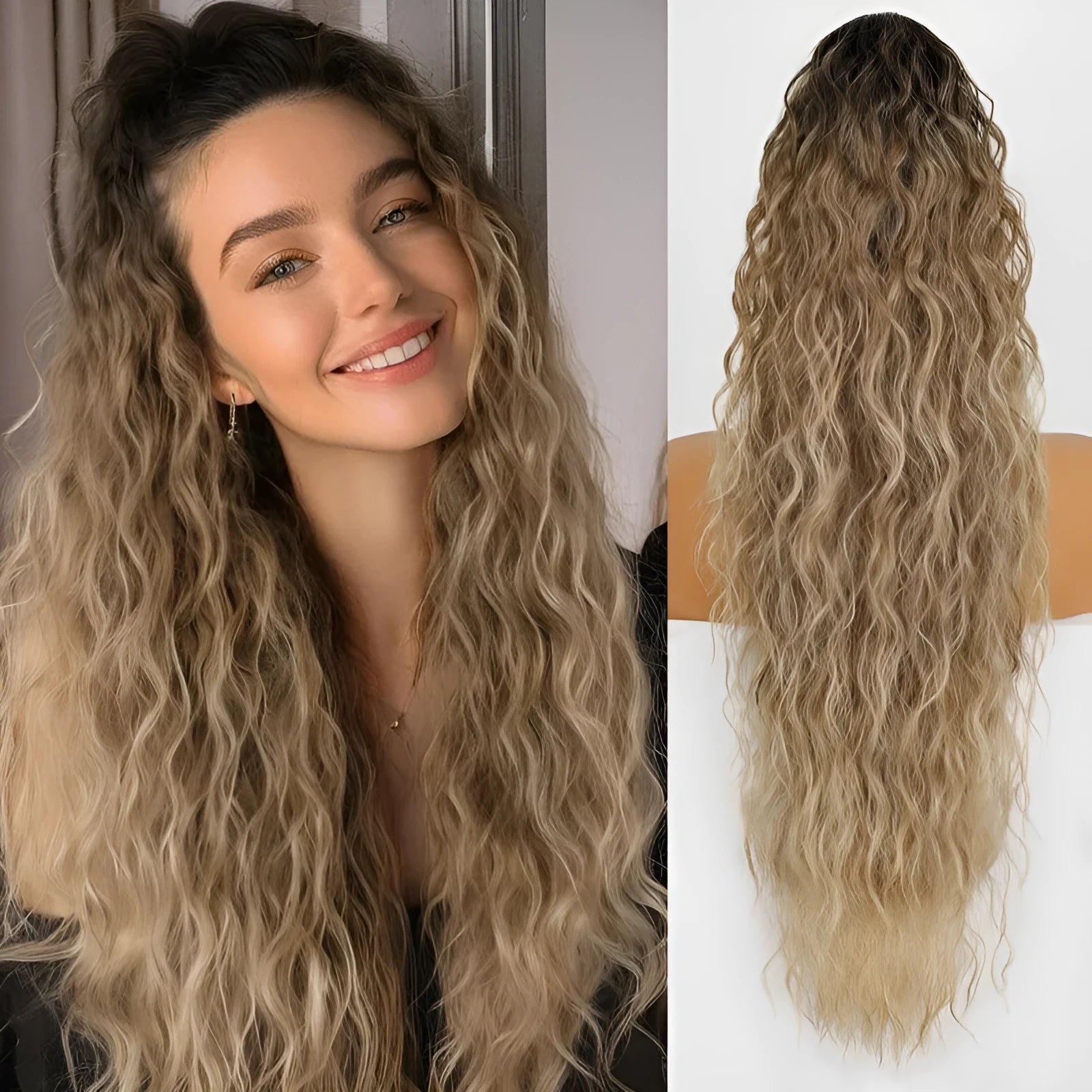 30 inch grip ponytail fluffy long curly synthetic hair horse tail wig in high temperature fibre