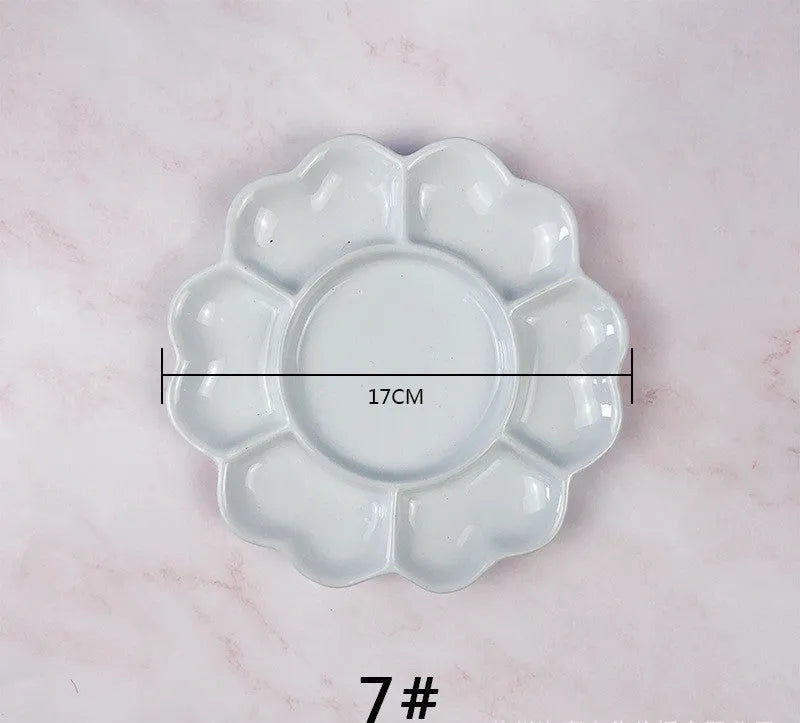 White ceramic plum blossom shaped painting palette for watercolour acrylic oil paints