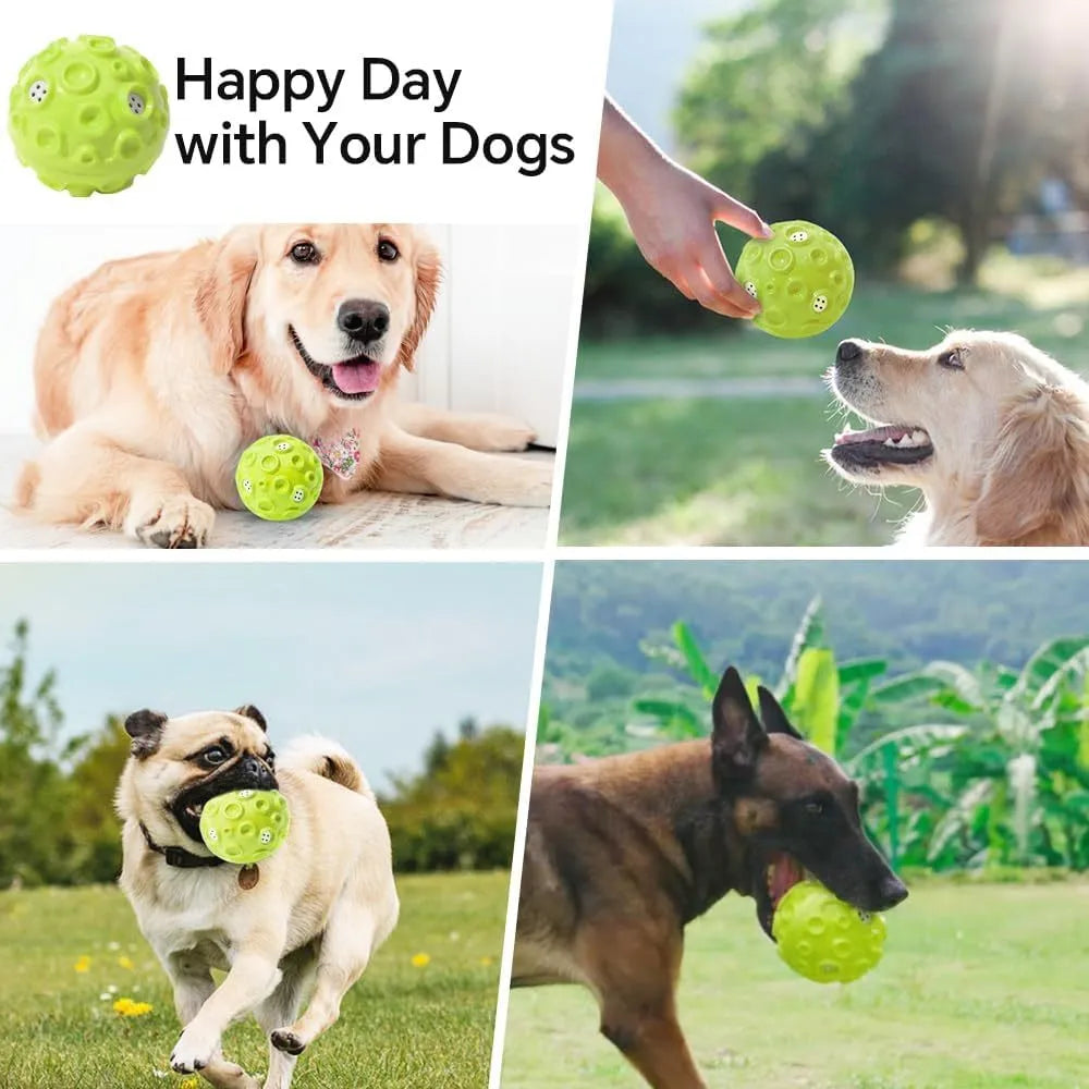 Durable rubber dog ball toy with textured surface for aggressive chewers and teeth cleaning.