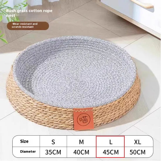 Rattan woven cat nest basket with cushion in natural material