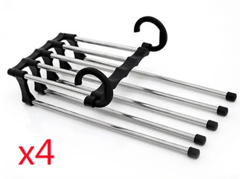 5-in-1 stainless steel trouser hanger, black, 47x18cm, with five booms and two hooks at each end