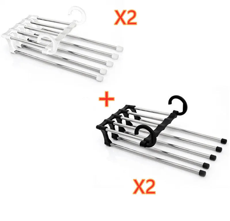 5-in-1 stainless steel trouser hanger, black, 47x18cm, with five booms and two hooks at each end