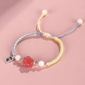 Handmade cat's paw bracelet for couples in glass coloured glaze, woven pastoral style, pink colour option
