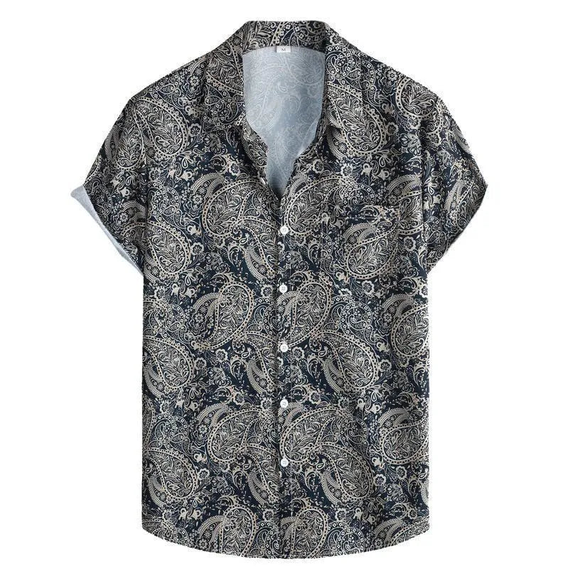 Men's slim fit digital print Hawaiian short sleeve shirt in four-sided elastic polyester, size S to 6XL
