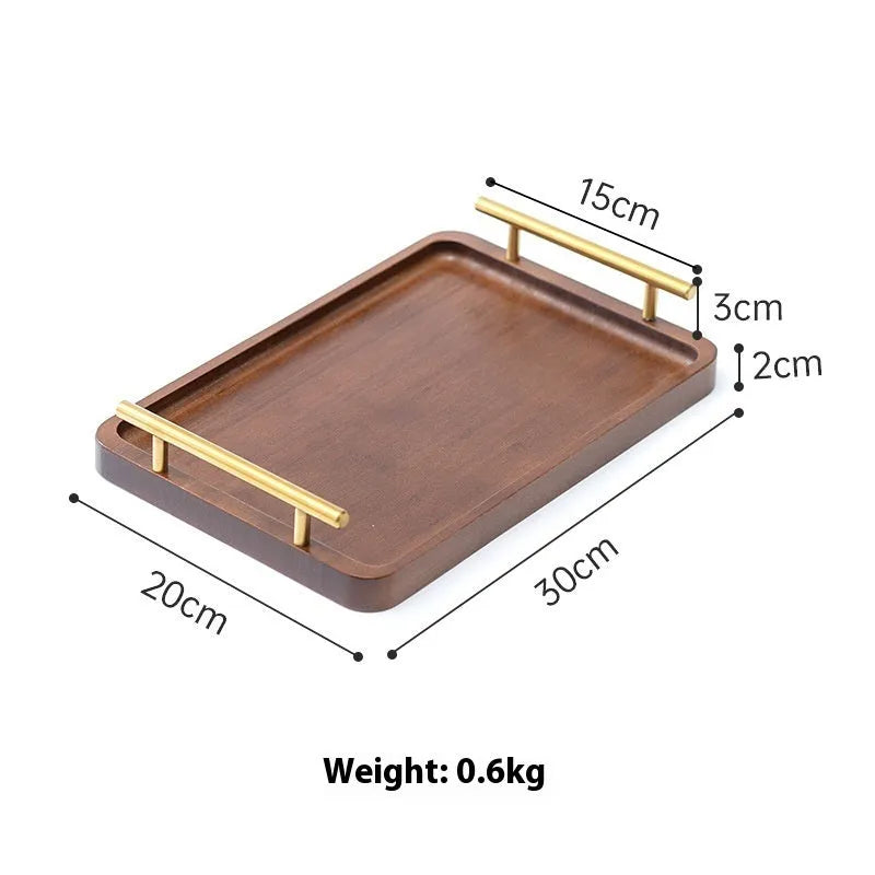 Brown-handled bamboo barbecue serving tray with square shape and solid colour design