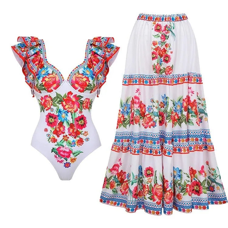 Women's one-piece swimsuit in polyester fabric with multiple colour options including rose pink, white, and blue variations