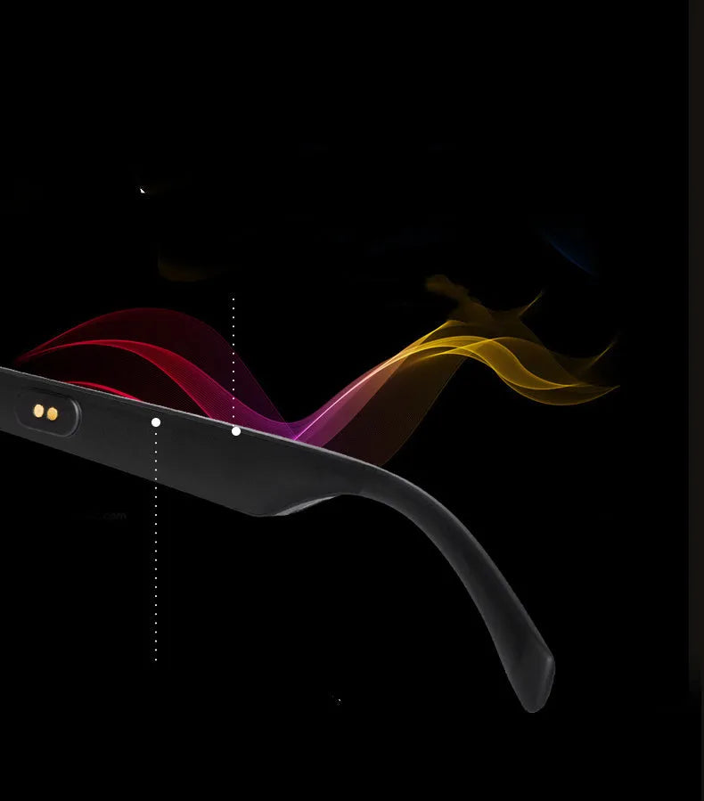Black smart glasses with Bluetooth audio functionality and polarised lenses for sports and outdoor use