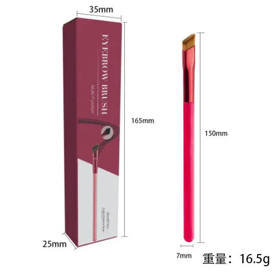 Square angled eyebrow stamp brush with black handle and synthetic bristles for filling brows and applying concealer