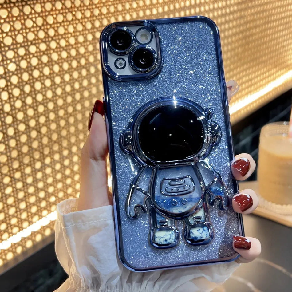 Astronaut spaceman quicksand phone case with electroplated finish and glitter powder for iPhone