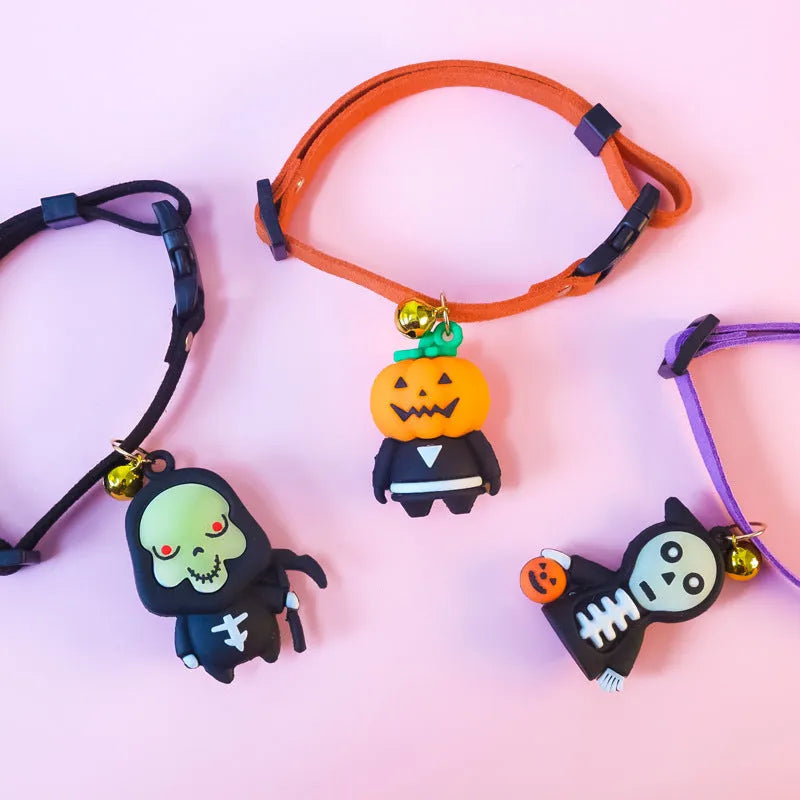 Halloween dog collar with pumpkin and luminous cartoon patterns in four size options