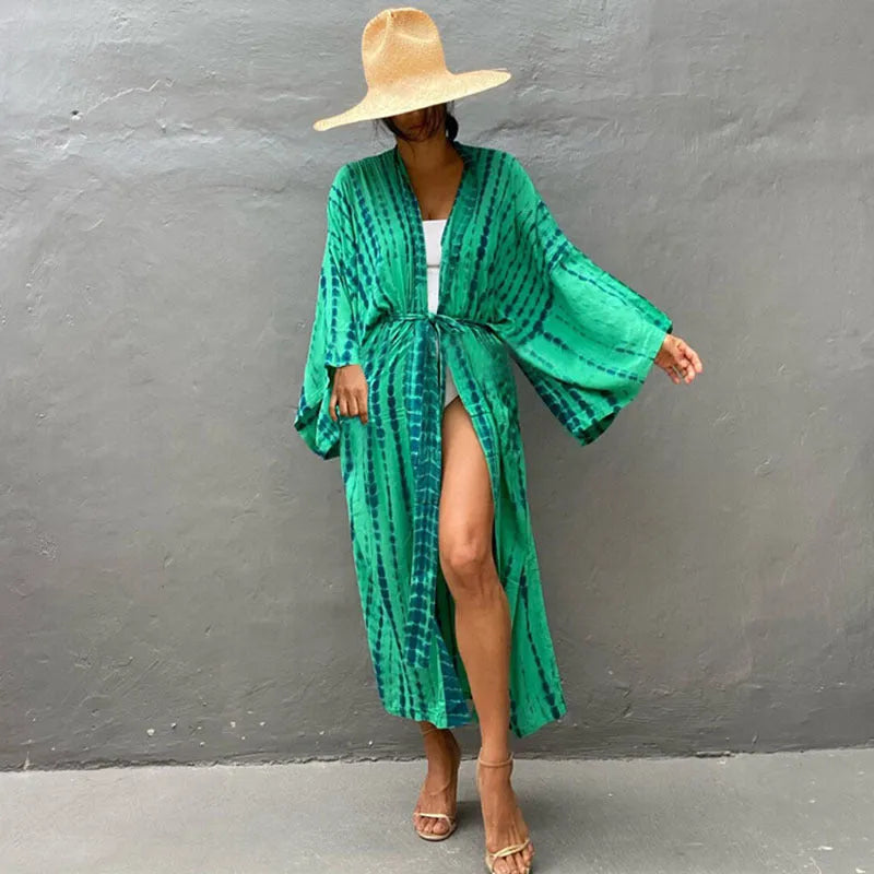 Loose cotton printed cover up shirt for beachwear shown in multiple colour options.