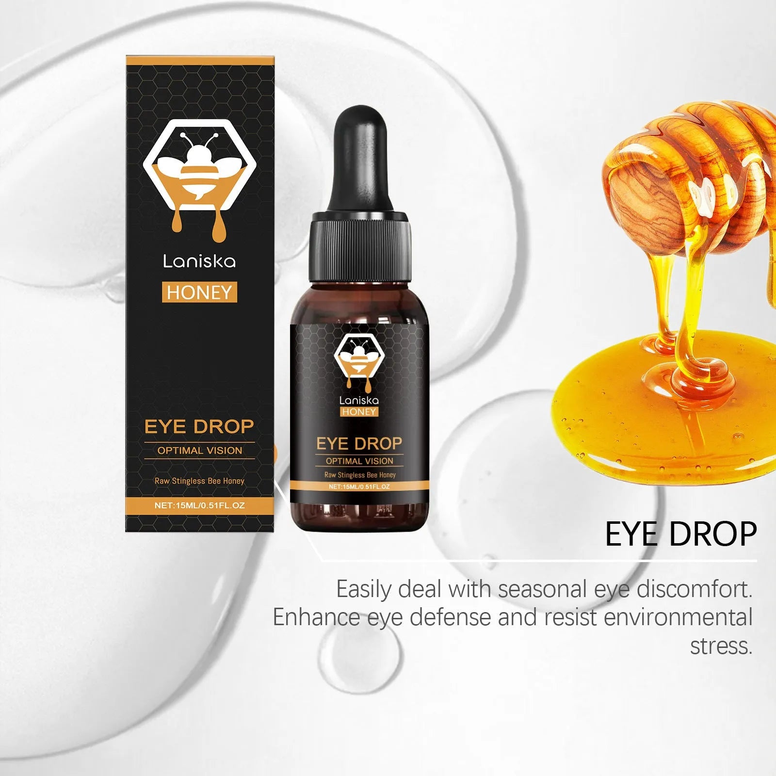 Honey eye drops 15ml bottle with honey and sodium hyaluronate for eye fatigue relief