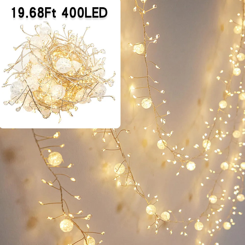 400LED 6-metre indoor fairy string lights with flower-shaped bulbs and IP66 protection, plug-in mode