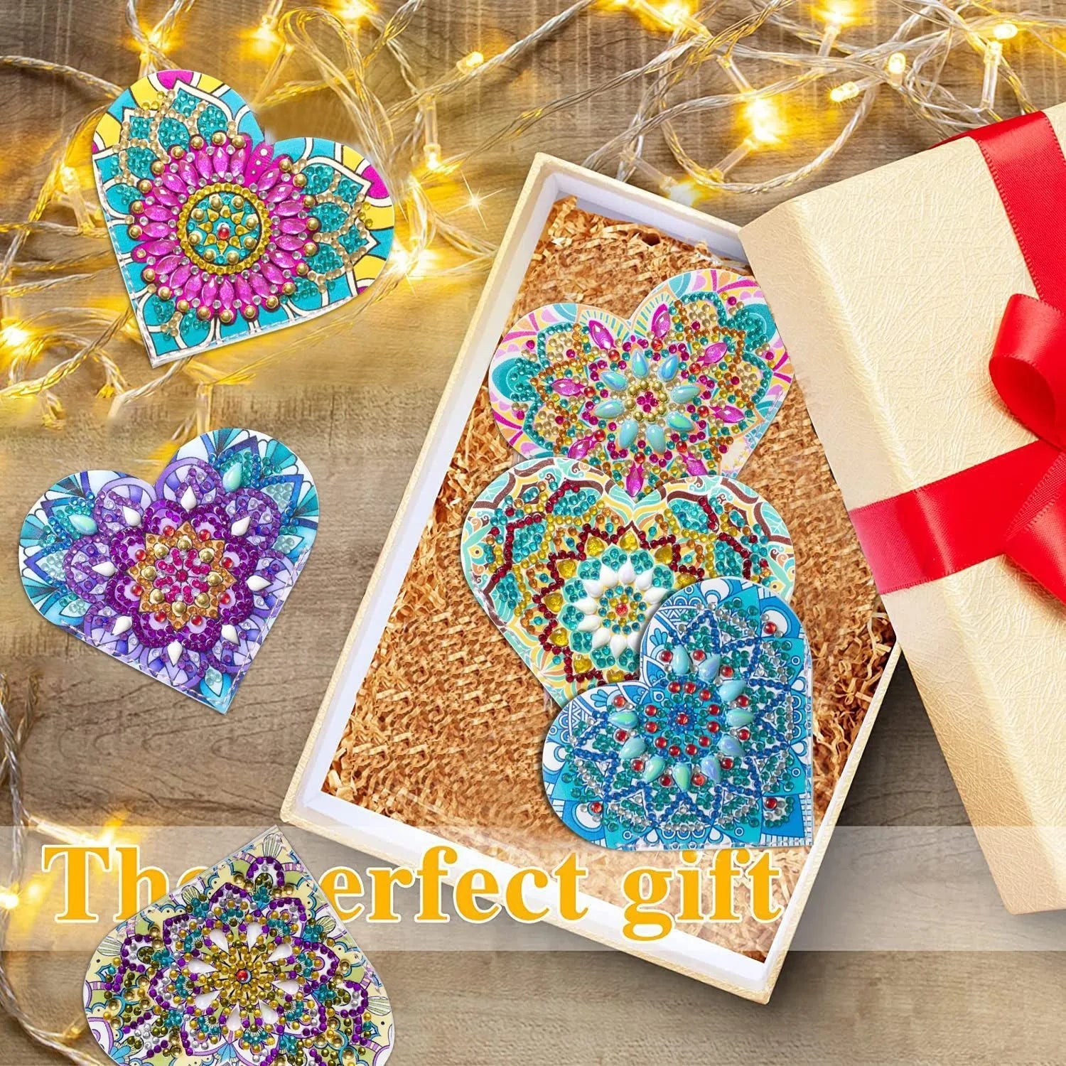 Six handmade PU leather cornerite bookmarks with stick-on crystals in modern simplicity style.