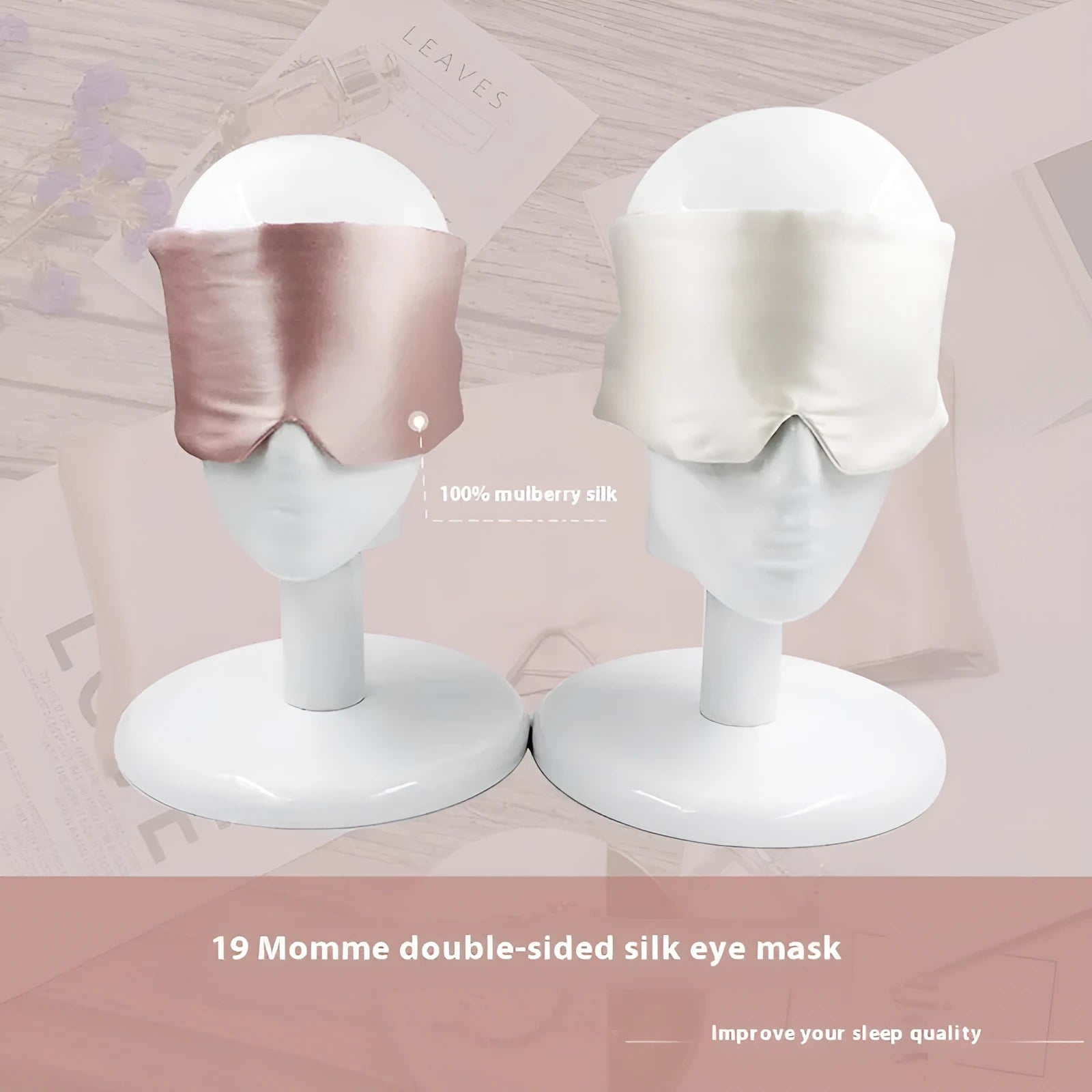 Mulberry silk sleep eye mask in seven colour options including champagne gold and navy blue