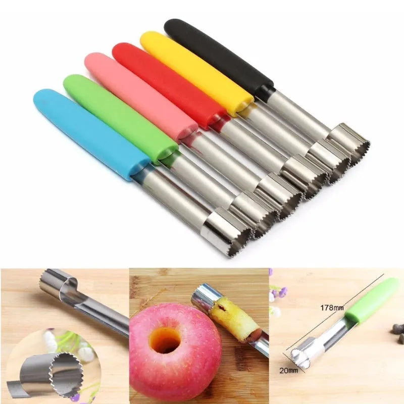 Stainless steel fruit corer with 178mm length and 20mm tube, lying flat on a clean surface