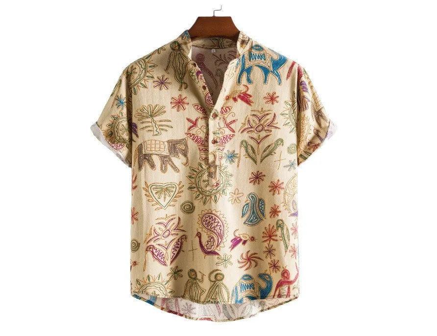 Men's loose fit cardigan-style shirt with 3D digital printing, modelled in plus size.
