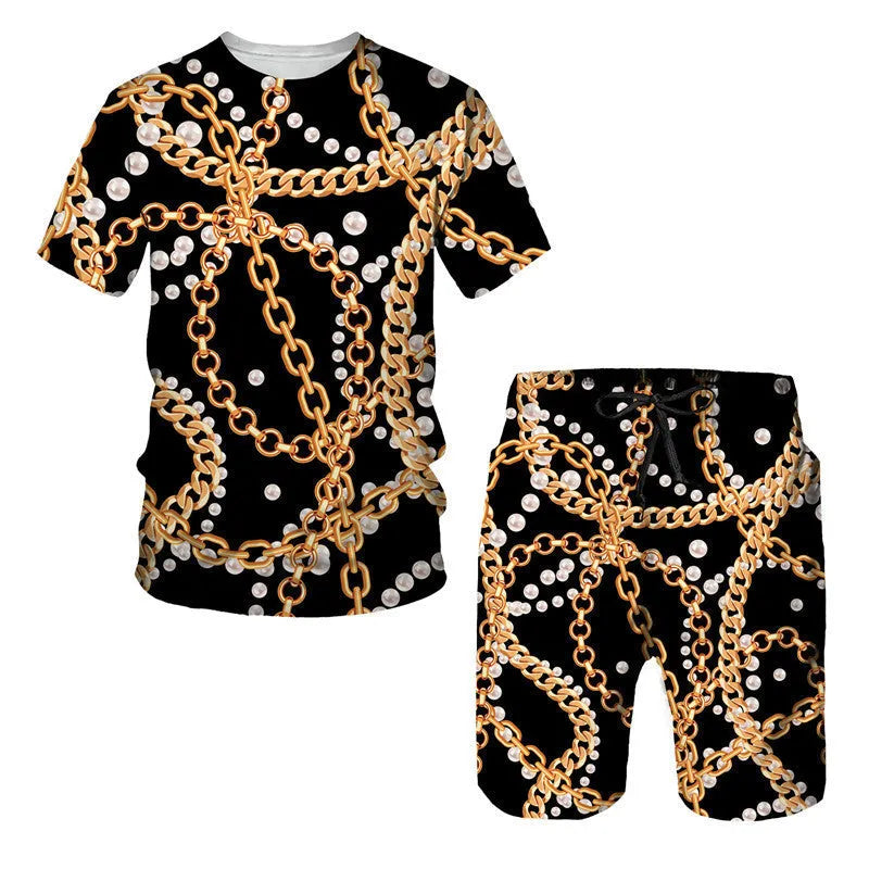 Digital printed short sleeve t-shirt and shorts set for women summer casual leisure wear in XXS-6XL