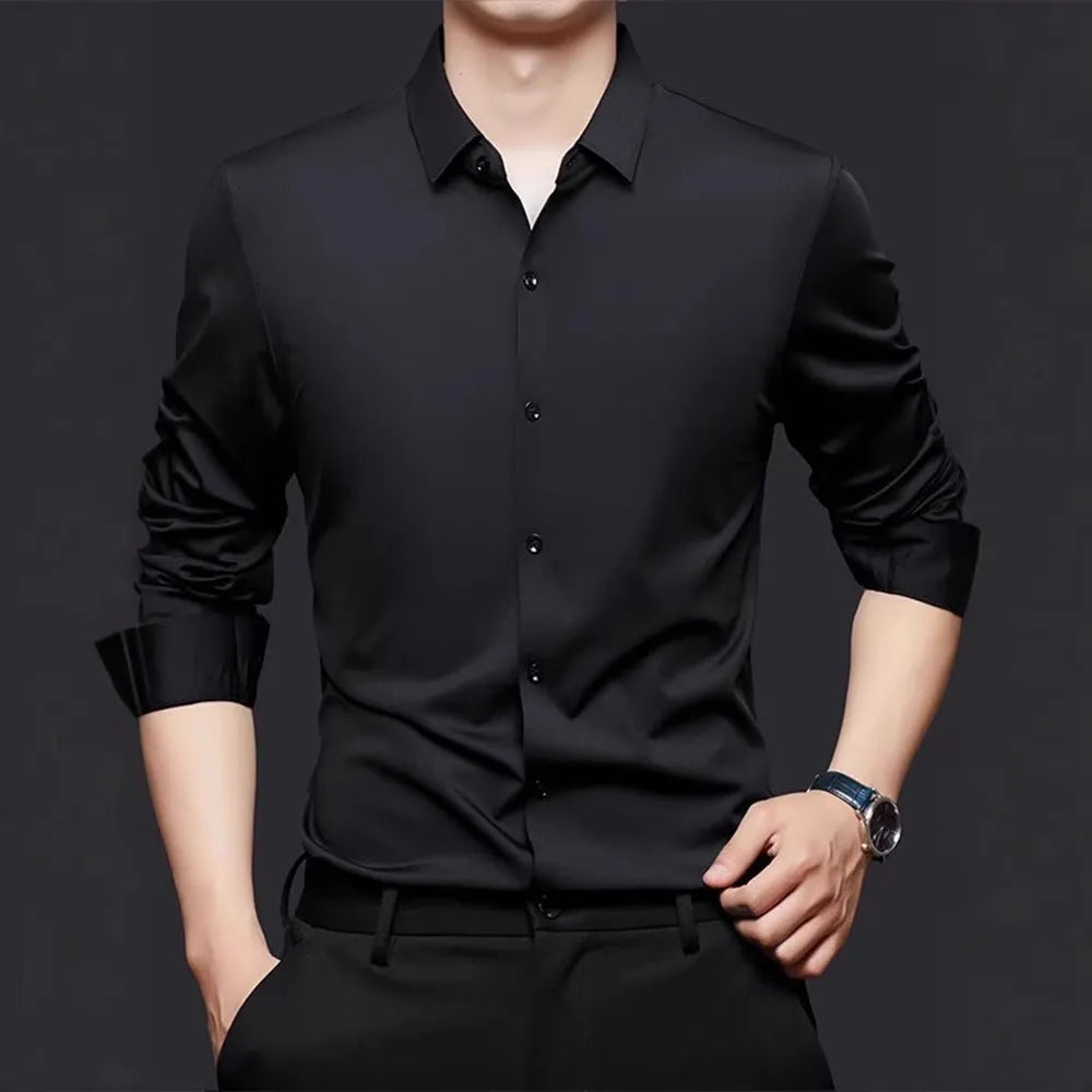 Seamless high elastic long sleeve anti-wrinkle shirt cardigan in spandex fabric, available in eight colours