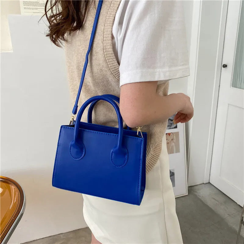 Retro casual PU small square bag for women with sewing line detail, five colour options, horizontal shape, crossbody strap