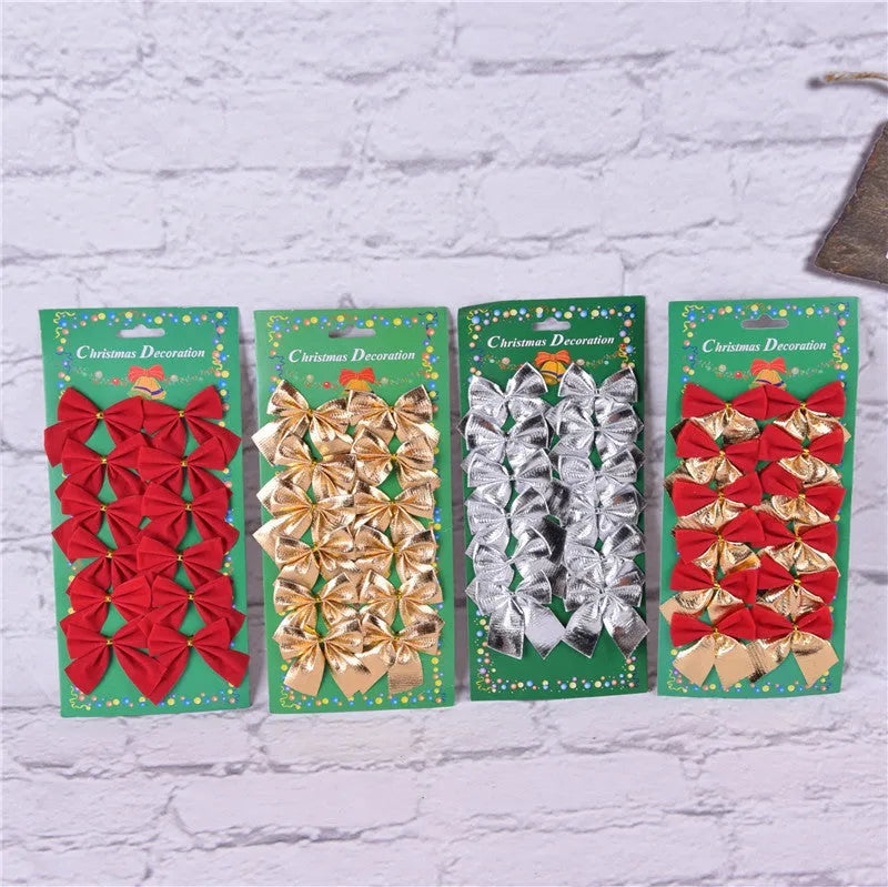 5 cm red gold polyester Christmas tree decoration bow on a branch