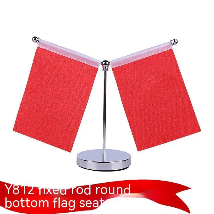 Red polyester fabric flag on adjustable telescopic metal rod with crystal stand for car dashboard decoration
