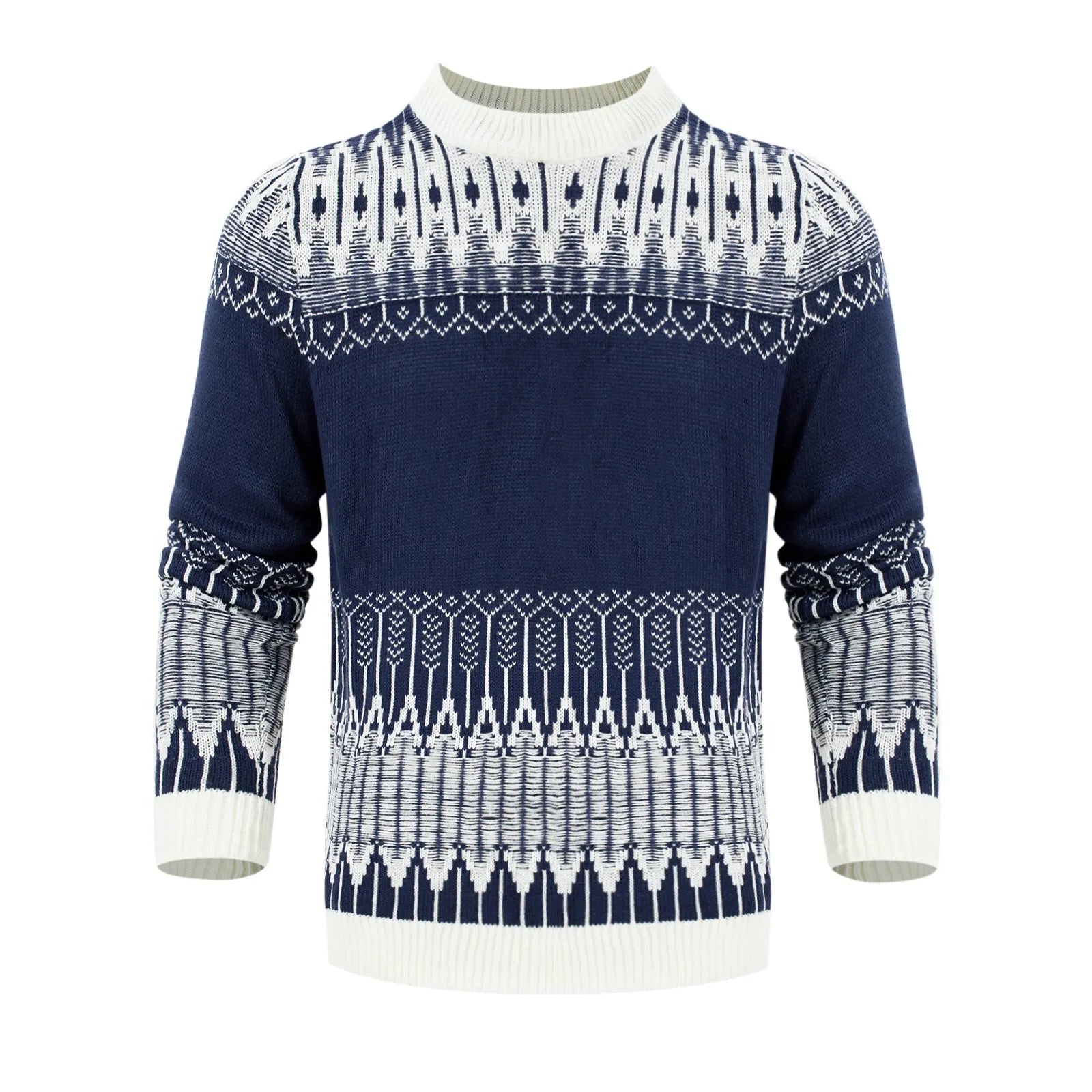 Men's knitted crew neck sweater with long sleeves in multiple size options