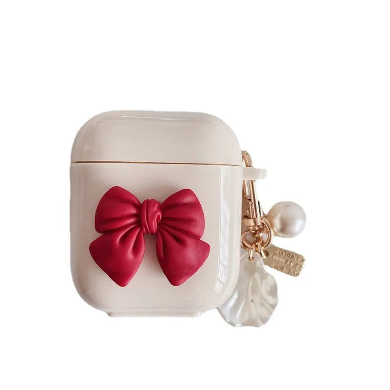 Beige red bow shell pendant TPU case for AirPods Pro wireless earphones