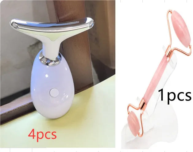 Beauty neck fade care massage instrument with ultrasonic infrared colour light functions in white