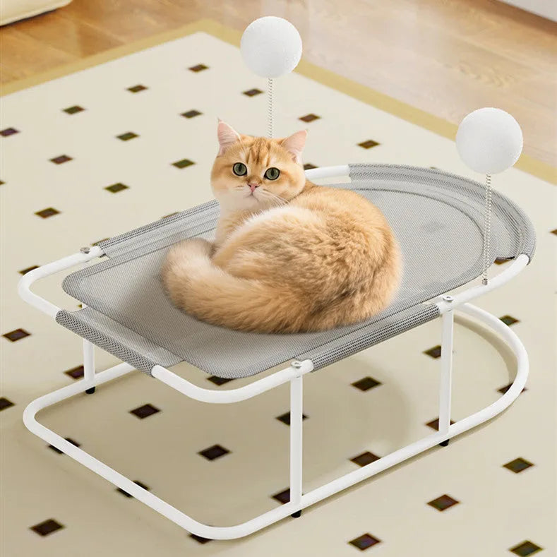 Breathable fabric cat kennel with bracket frame in gray yellow or linen style for indoor pet sleeping