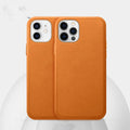 Real cowhide leather phone case for iPhone 12 Pro Max and 13 Pro Max in solid black colour with magnetic vibration feature